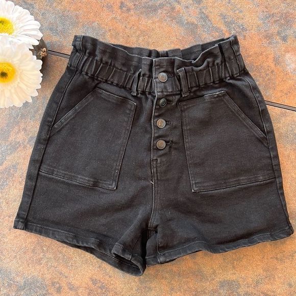 high waisted black denim shorts - Picture 1 of 5